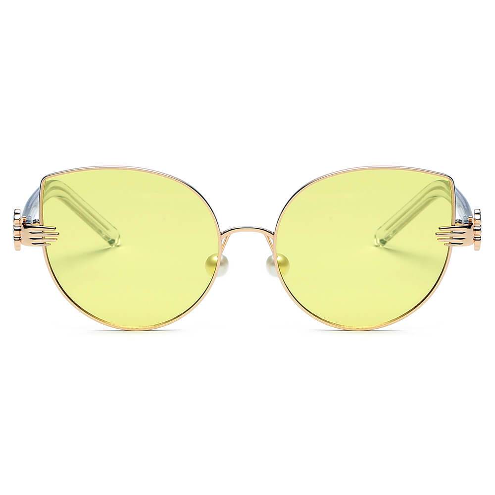 Cat Eye Metal Hands Sunglasses yellow front view
