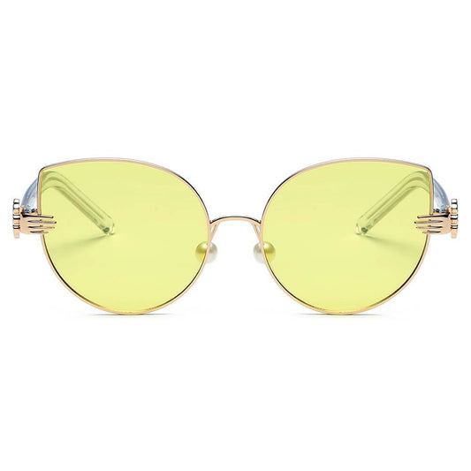 Cat Eye Metal Hands Sunglasses yellow front view