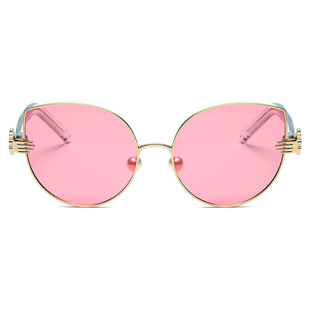 Cat Eye Metal Hands Sunglasses pink front view