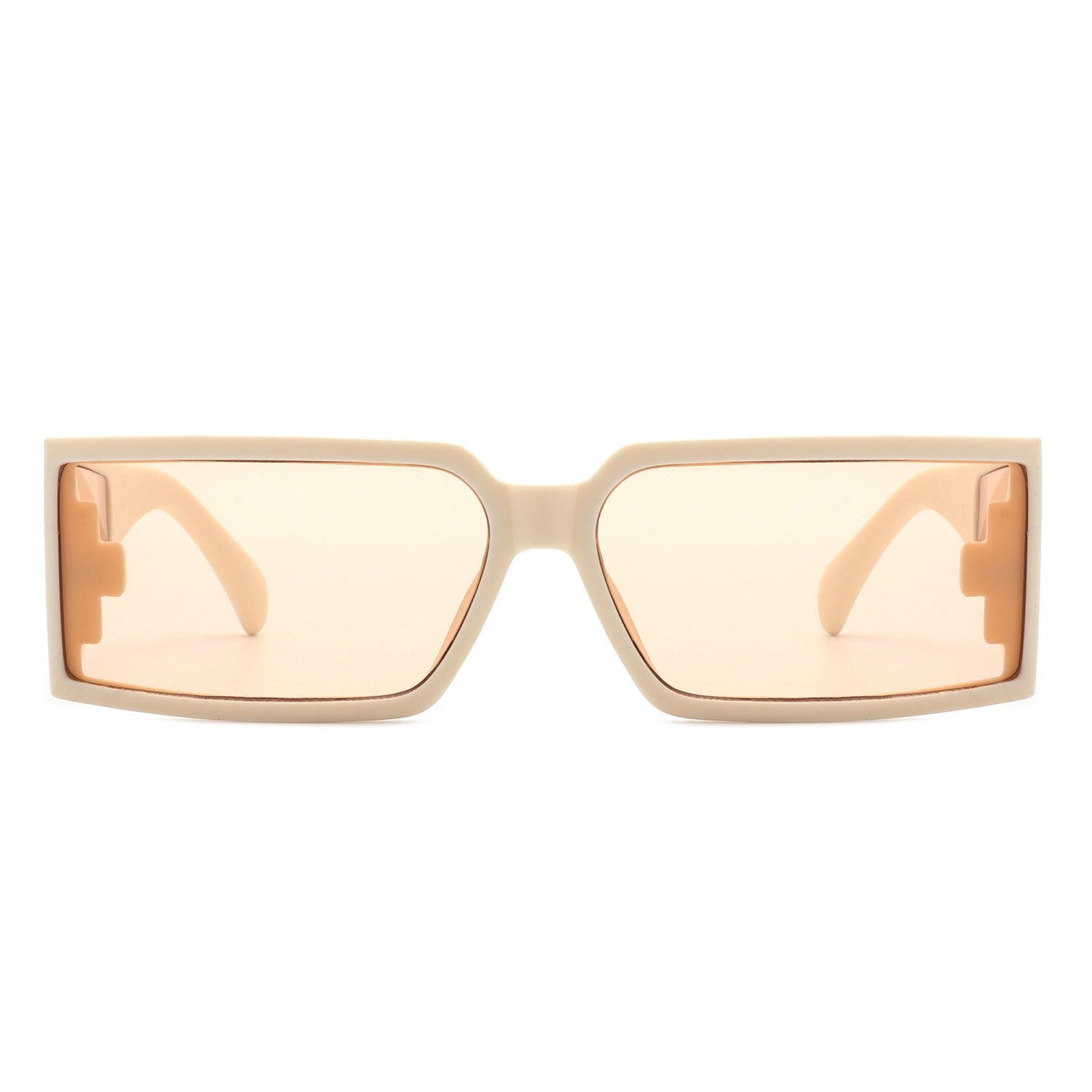 Retro Wraparound Sunglasses with cream colored frames (front view).