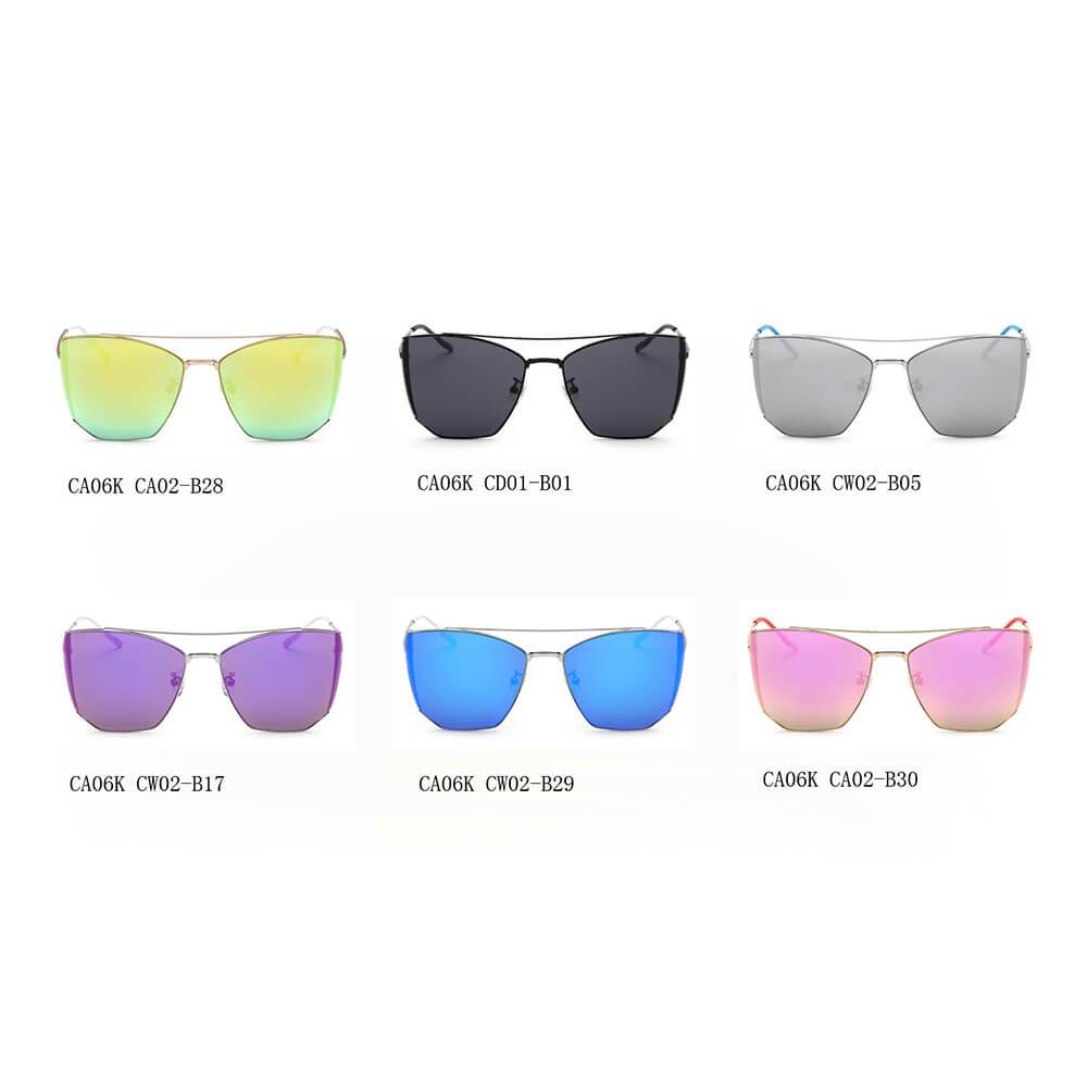 Polygon Cat Eye Mirrored Lens Sunglasses silver rim purple lens front view