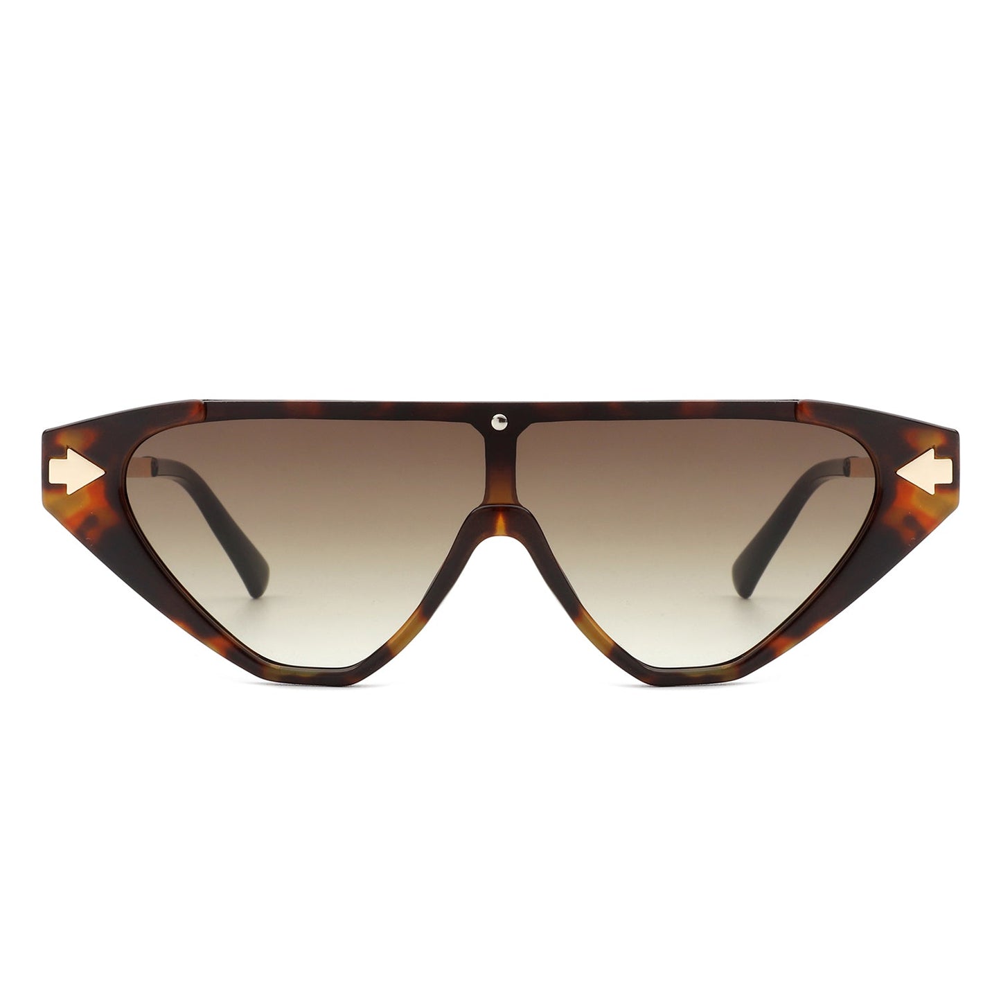 Zedillia Triangle Retro Sunglasses with brown and gold frames and brown lens (front view).