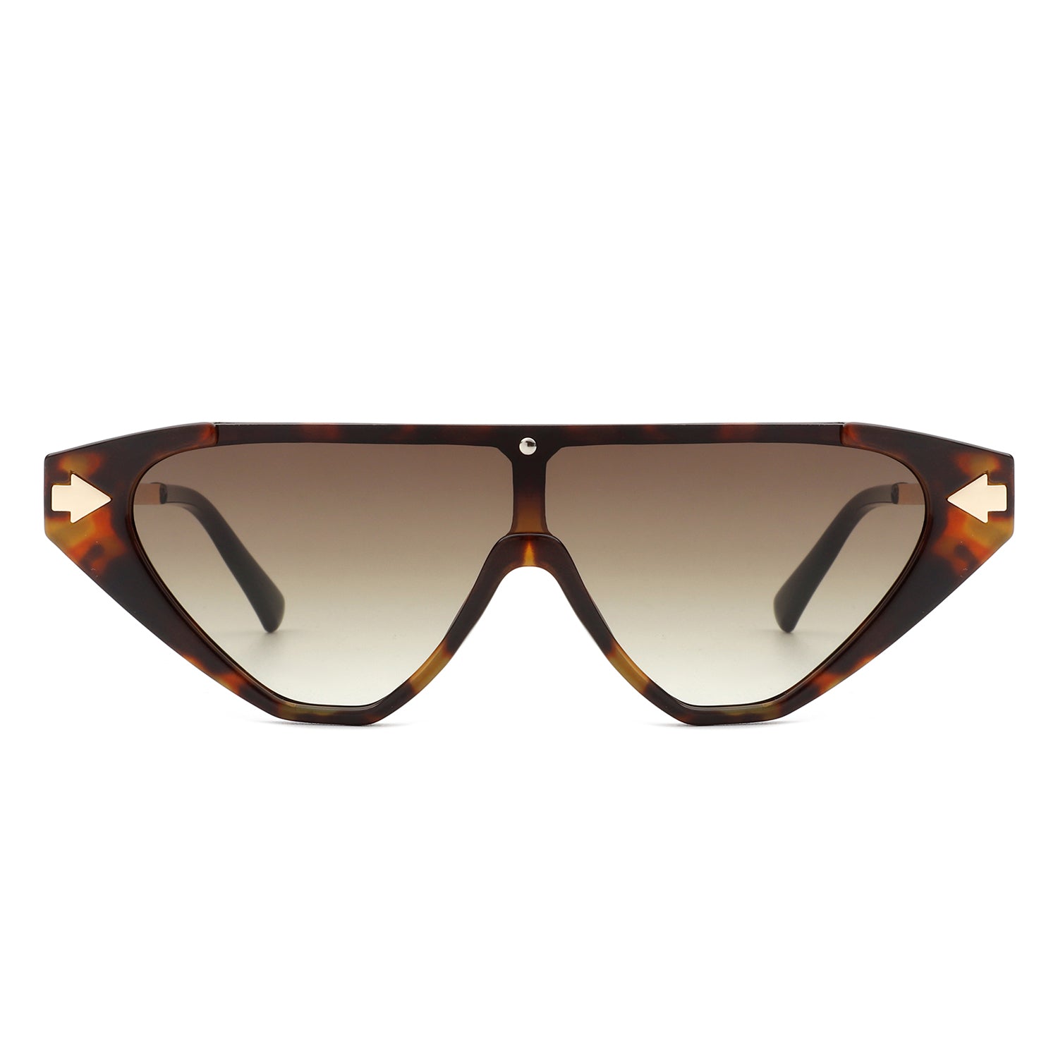 Zedillia Triangle Retro Sunglasses with brown and gold frames and brown lens (front view).