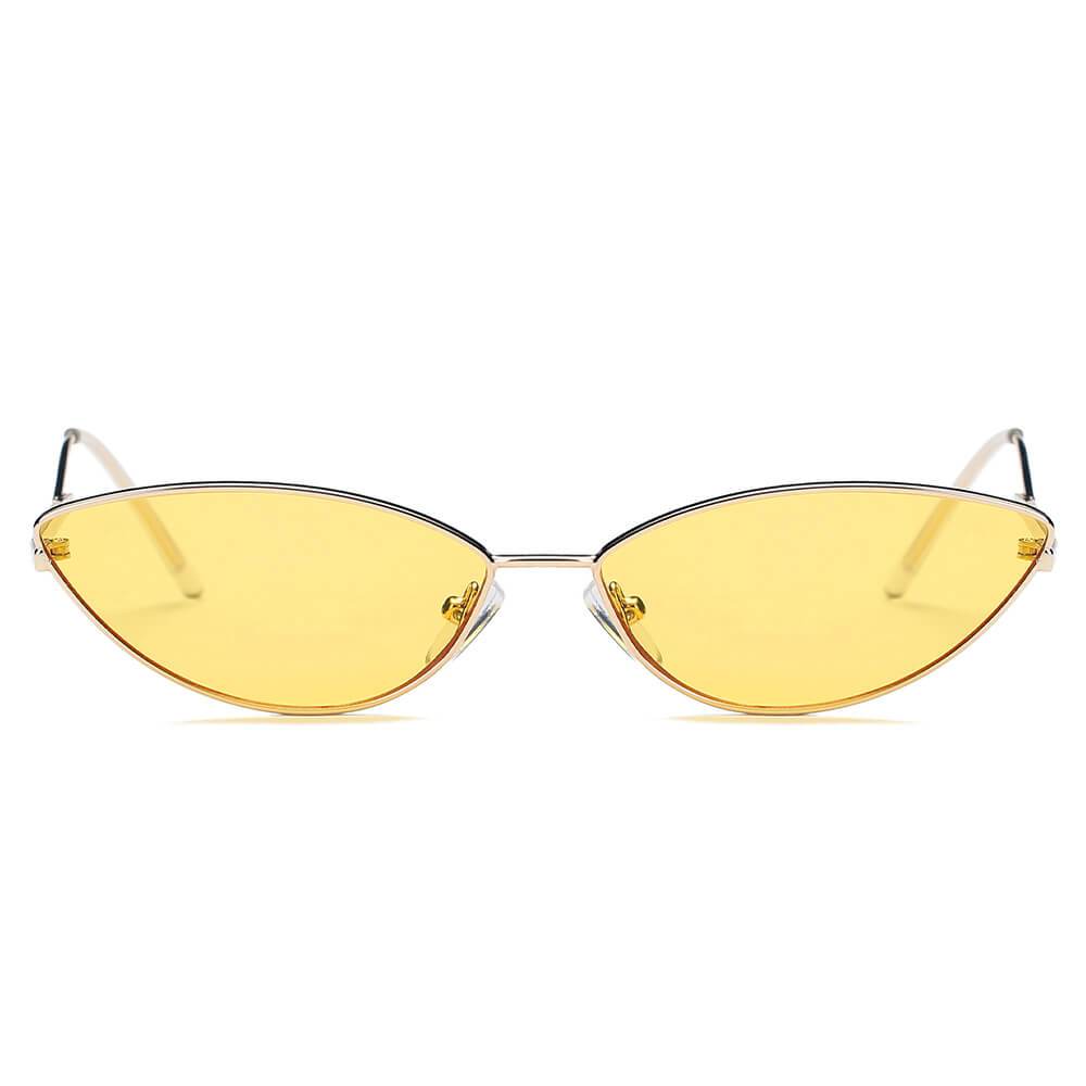 Retro Slim, Metal Sunglasses with gold frame and yellow lens (front view).