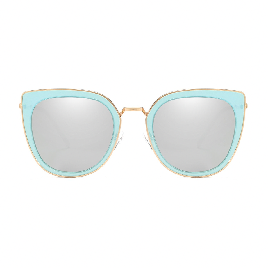 Polarized Cat Eye Rim Sunglasses gold turquoise grey lens front view