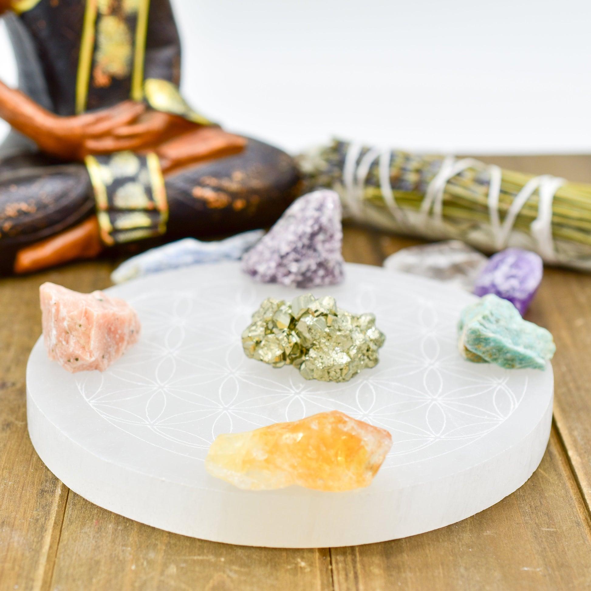 This is a Flower of Life Laser Engraved Selenite Plates