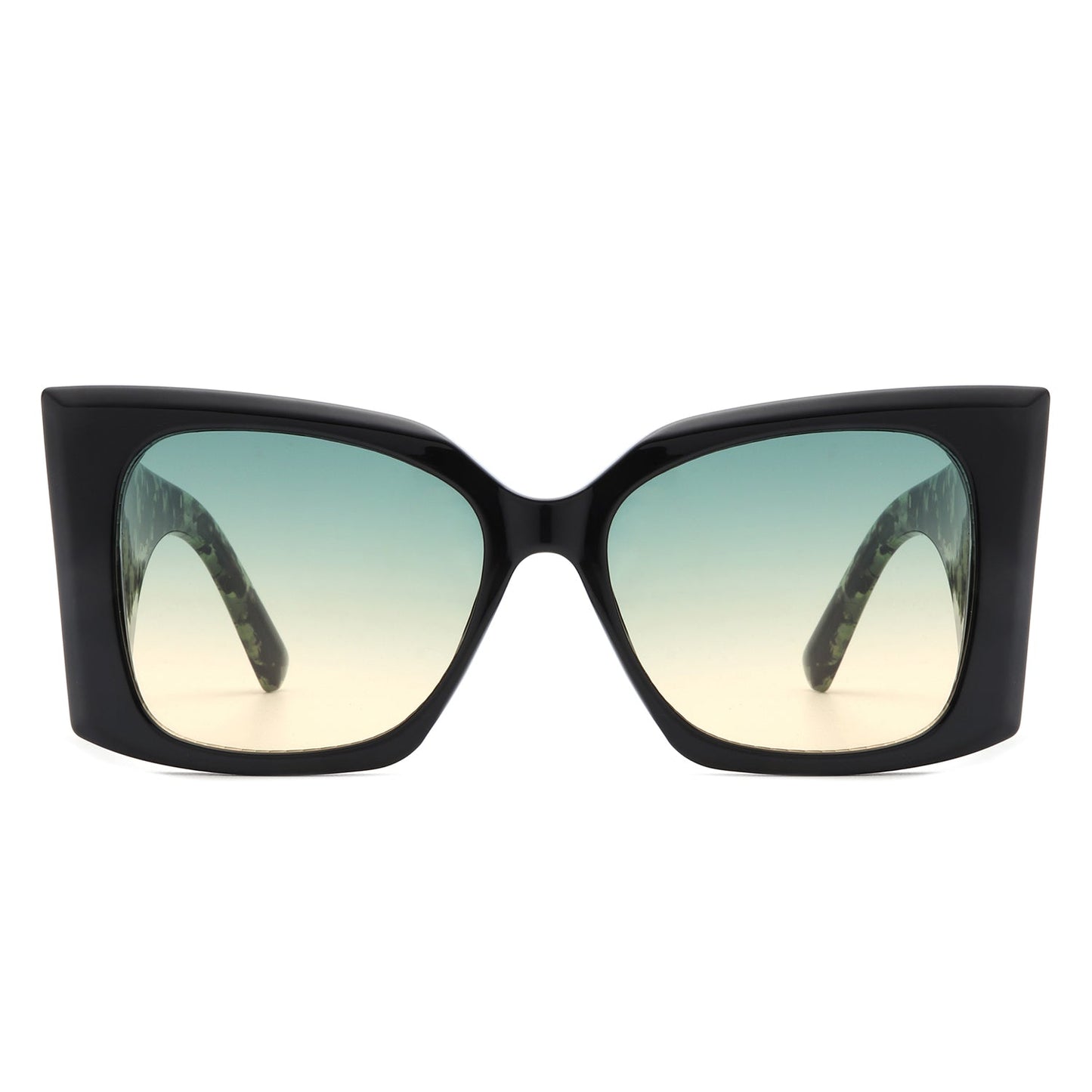 Skydusts Oversize Chunky Sunglasses with black front frames and green tortoise side (front view)