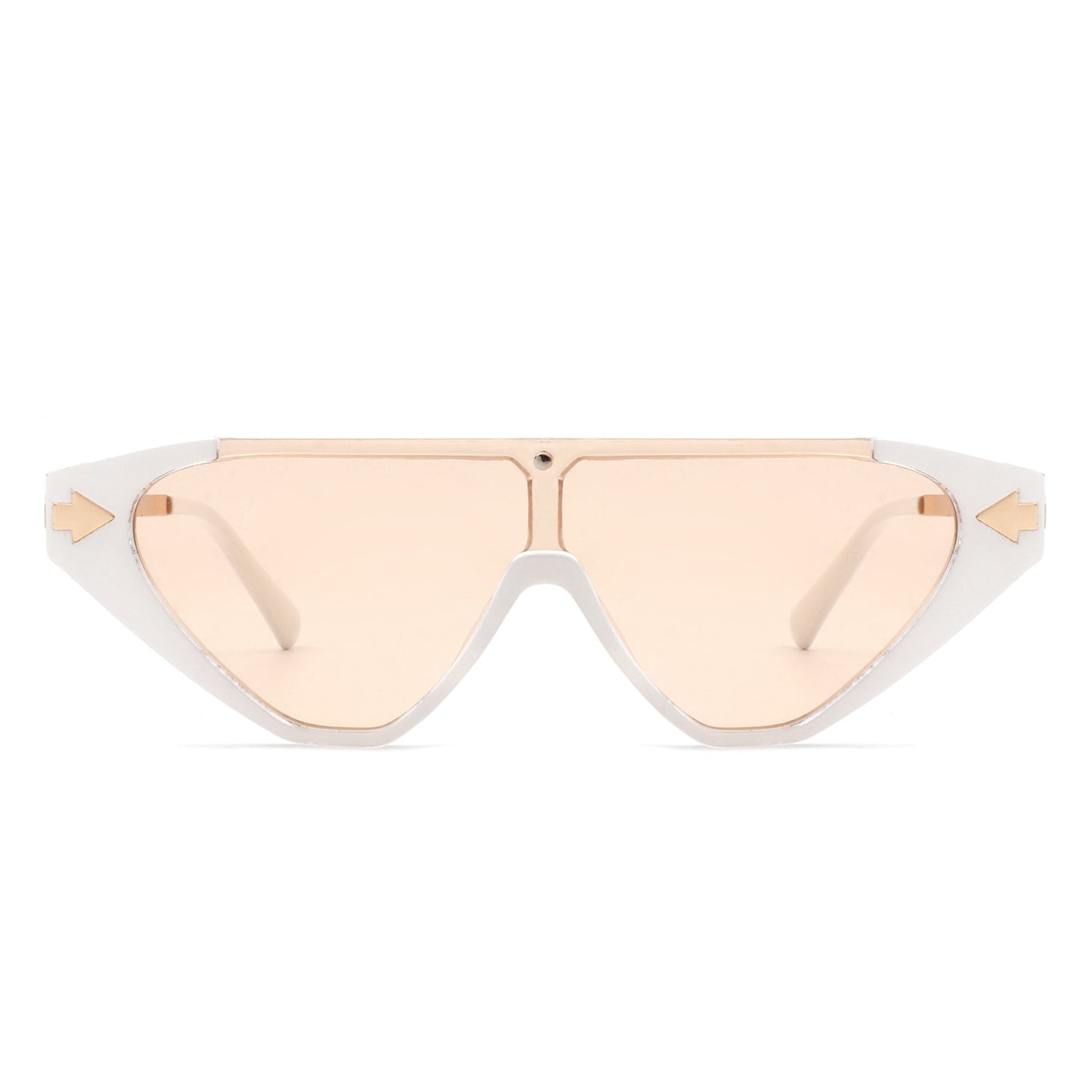 Zedillia Triangle Retro Sunglasses with white and gold frames and nude lens (front view).