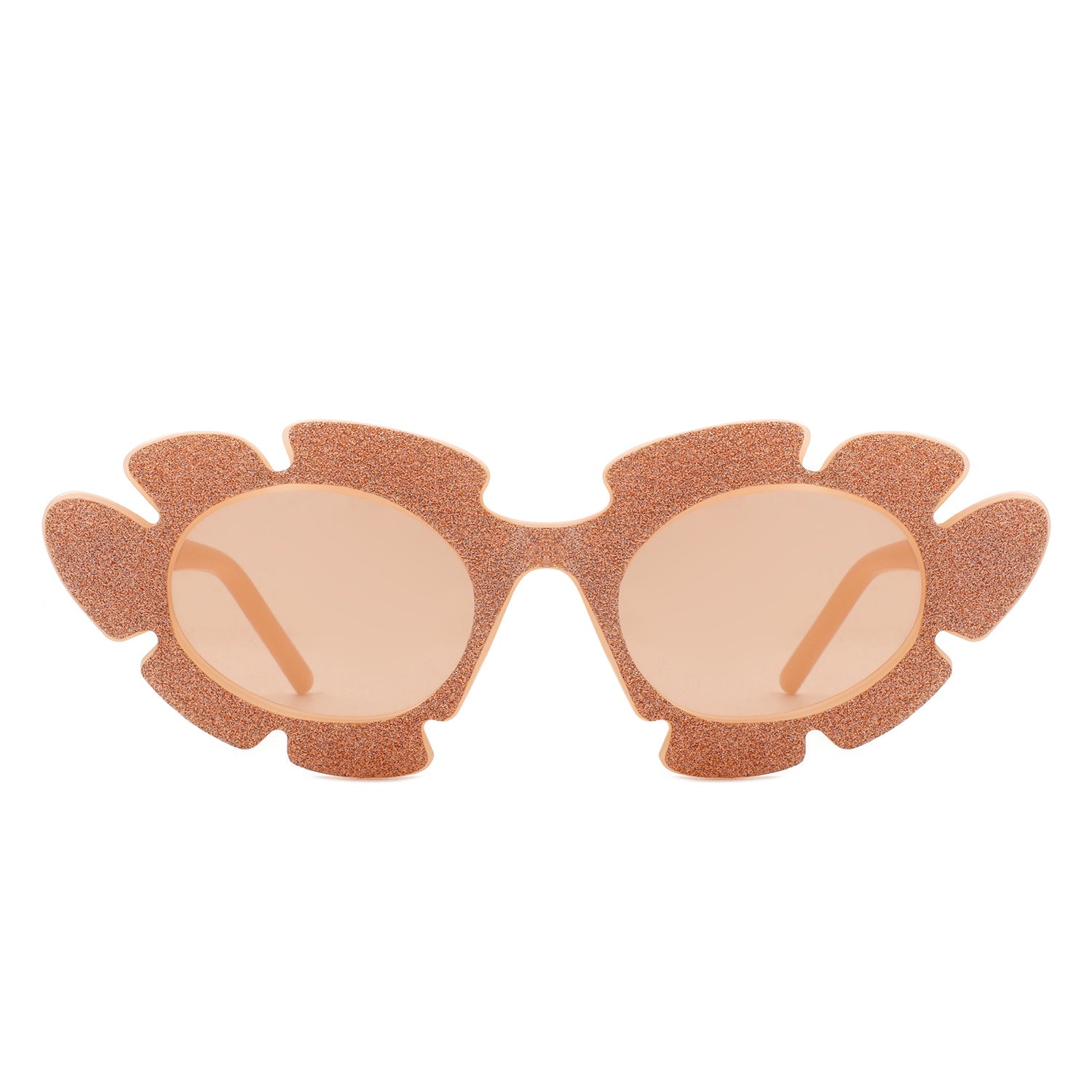 Quiveria Cut-Out Cat-Eye Flower Sunglasses with light pink glitter frames (front view)