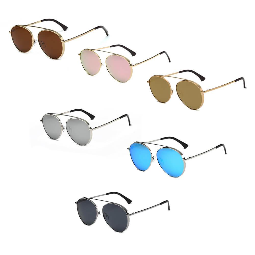 BETHEL Mirrored Lens Teardrop Aviator Sunglasses