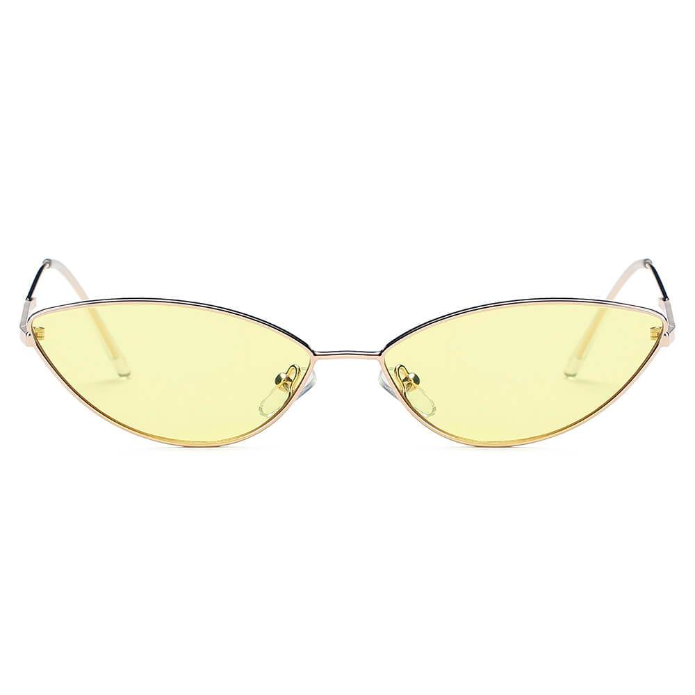 Retro Slim, Metal Sunglasses with gold frame and light yellow lens (front view).