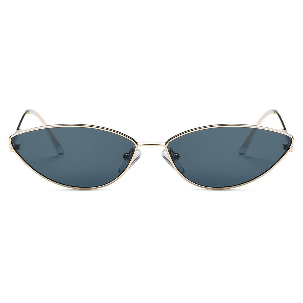Retro Slim, Metal Sunglasses with gold frame and black lens (front view).