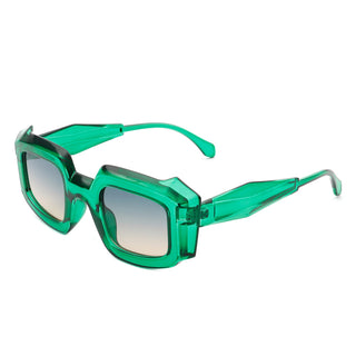 Chunky Geometric Sunglasses with plastic green frames (side view)