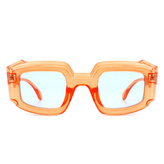 Chunky Geometric Sunglasses with plastic orange frames (front view)