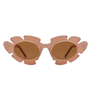 Quiveria Cut-Out Cat-Eye Flower Sunglasses with brown glitter frames (front view)