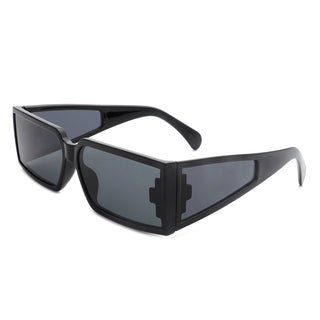 Retro Wraparound Sunglasses with black frames (side view).