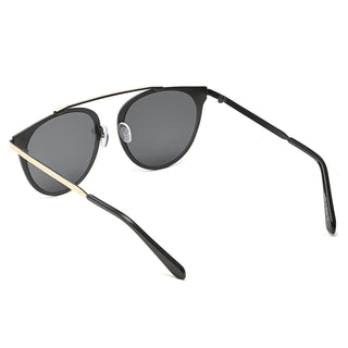 Modern Horn Rimmed Metal Frame Sunglasses gold frame, black lens backview