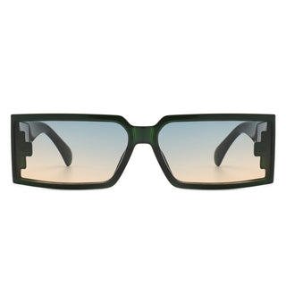 Retro Wraparound Sunglasses with green frames (front view).