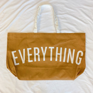 Everything Canvas Tote in camel with white type