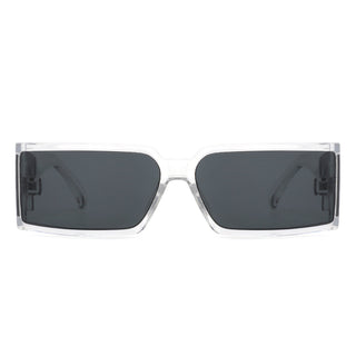 Retro Wraparound Sunglasses with clear frames (front view).