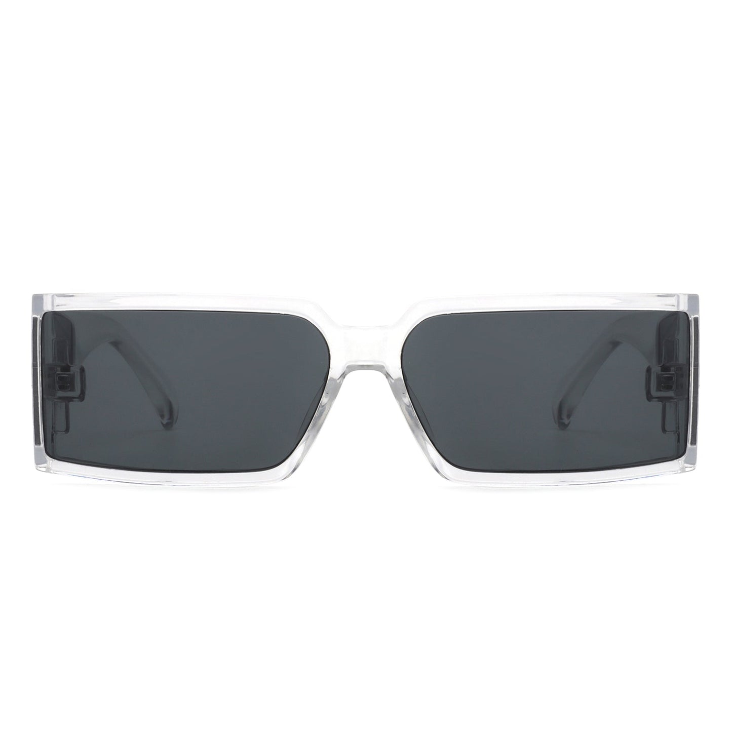 Retro Wraparound Sunglasses with clear frames (front view).