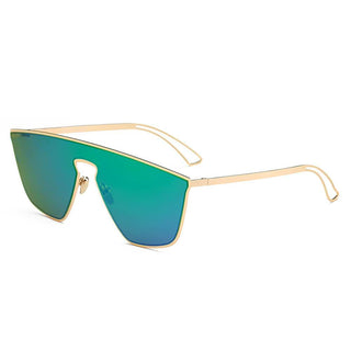 Geometric Flat Lens Sunglasses gold frame green lens side view