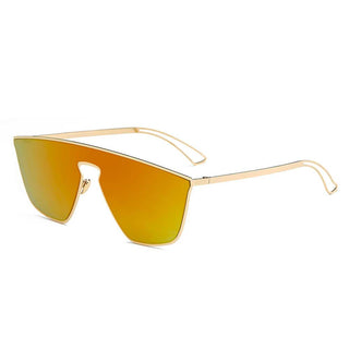 Geometric Flat Lens Sunglasses gold frame orange lens side view