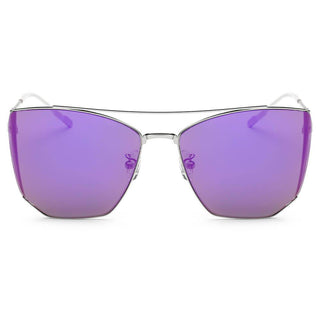 Polygon Cat Eye Mirrored Lens Sunglasses silver rim purple lens front view