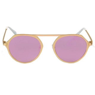 Modern Flat Top Slender Frame Sunglasses gold frame pink lens front view