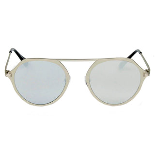 Modern Flat Top Slender Frame Sunglasses silver frame gray lens front view