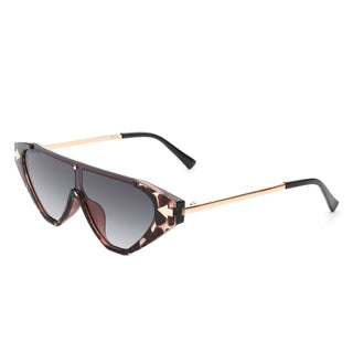 Zedillia Triangle Retro Sunglasses with brown and gold frames and coffee lens (side view).