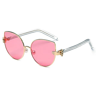 Cat Eye Metal Hands Sunglasses pink side view