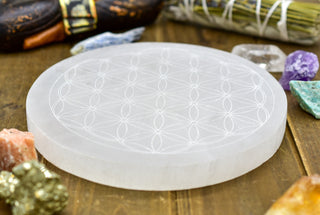 This is a Flower of Life Laser Engraved Selenite Plates