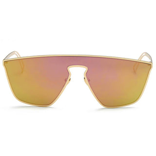 Geometric Flat Lens Sunglasses gold frame peach lens front view