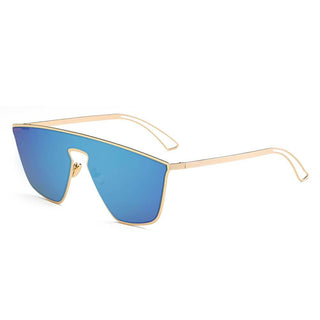 Geometric Flat Lens Sunglasses gold frame blue lens side view