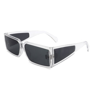 Retro Wraparound Sunglasses with clear frames (side view).