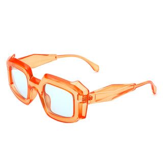 Chunky Geometric Sunglasses with plastic orange frames (side view)