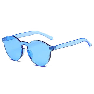 Hipster Translucent Monochromatic Blue  Candy Colorful Sunglasses Side View