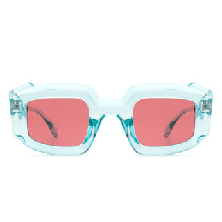 Chunky Geometric Sunglasses with plastic blue frames (front view)