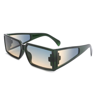 Retro Wraparound Sunglasses with green frames (side view).