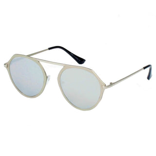 Modern Flat Top Slender Frame Sunglasses silver frame gray lens side view