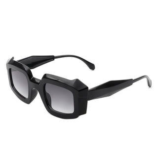 Chunky Geometric Sunglasses with plastic black frames (side view)