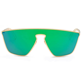 Geometric Flat Lens Sunglasses gold frame green lens front view