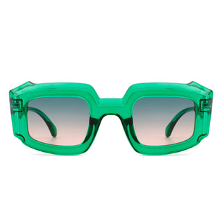 Chunky Geometric Sunglasses with plastic green frames (front view)