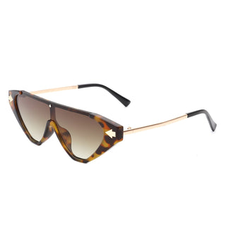 Zedillia Triangle Retro Sunglasses with brown and gold frames and brown lens (side view).
