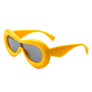 Argo Oversized Y2K Inflated Frame Sunglasses with yellow frames (side view).