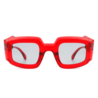 Chunky Geometric Sunglasses with plastic red frames (front view)
