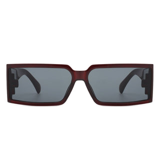 Retro Wraparound Sunglasses with dark brown colored frames (front view).