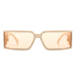 Retro Wraparound Sunglasses with cream colored frames (front view).