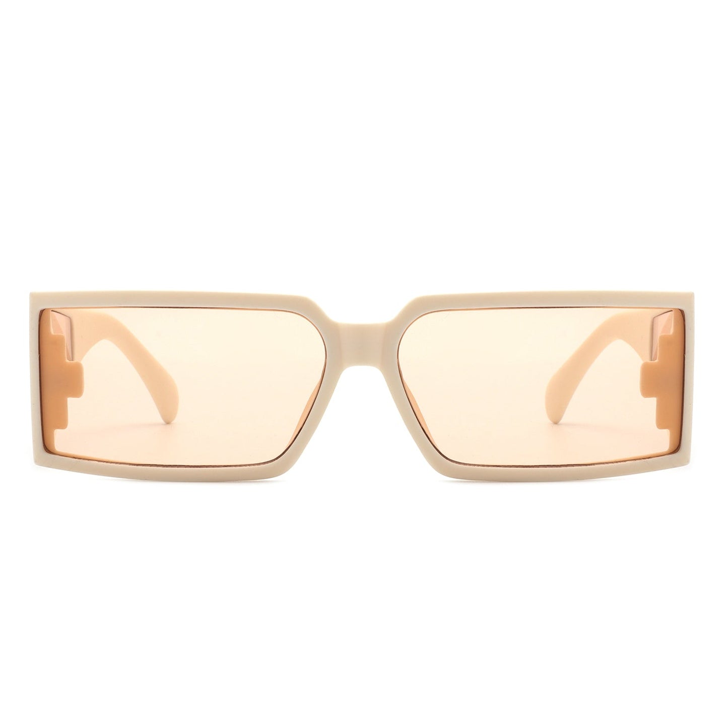 Retro Wraparound Sunglasses with cream colored frames (front view).